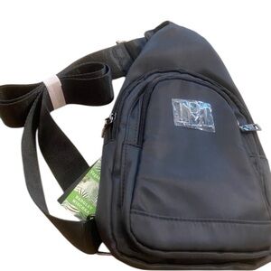 Badgley Mischka Unisex Black Fabric Adjustable Sling Crossbody Bag New